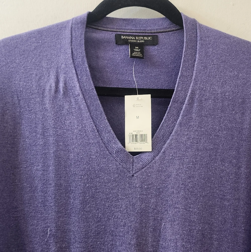New Banana Republic Men's‎ Purple V-Neck Sweater, Size Medium, Silk/Cotton.